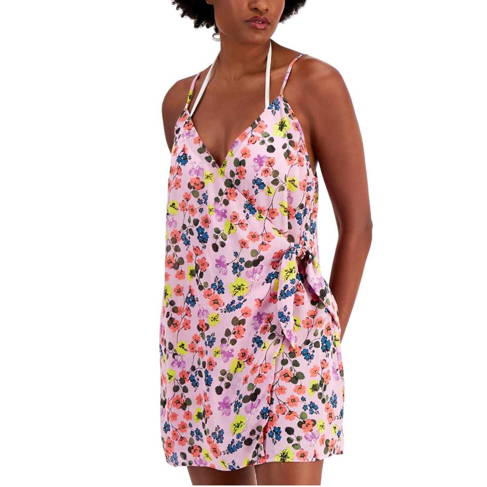 Miken Juniors' Tie-Front Faux-Wrap Cover-Up Dress Orchid Size S 1168